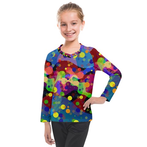 Blobs Dots Abstract Art Waves Kids  Long Mesh Tee by Amaryn4rt