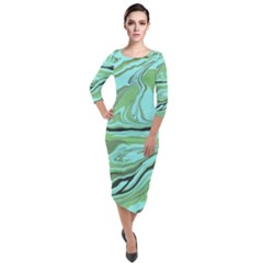 Waves Marbled Abstract Background Quarter Sleeve Midi Velour Bodycon Dress by Amaryn4rt