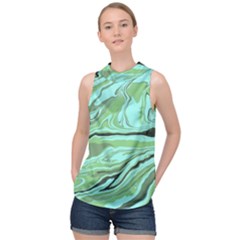 Waves Marbled Abstract Background High Neck Satin Top by Amaryn4rt