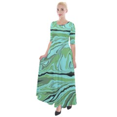 Waves Marbled Abstract Background Half Sleeves Maxi Dress by Amaryn4rt