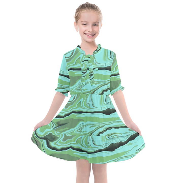 Waves Marbled Abstract Background Kids  All Frills Chiffon Dress