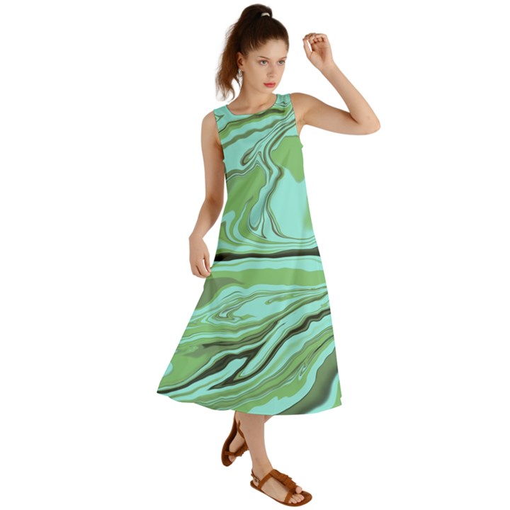 Waves Marbled Abstract Background Summer Maxi Dress