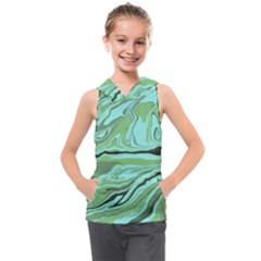 Waves Marbled Abstract Background Kids  Sleeveless Hoodie by Amaryn4rt