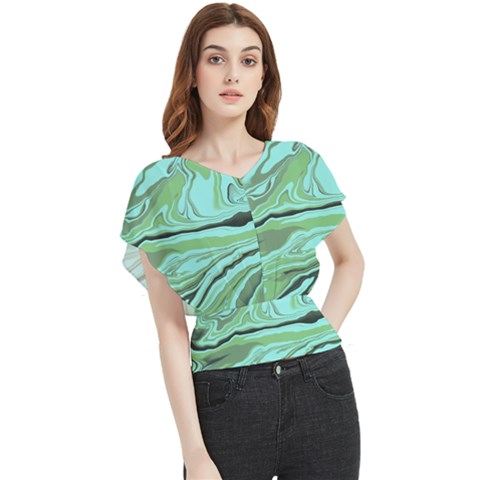 Waves Marbled Abstract Background Butterfly Chiffon Blouse by Amaryn4rt