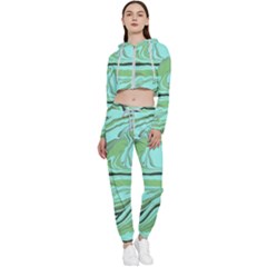 Waves Marbled Abstract Background Cropped Zip Up Lounge Set by Amaryn4rt