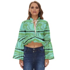 Waves Marbled Abstract Background Boho Long Bell Sleeve Top