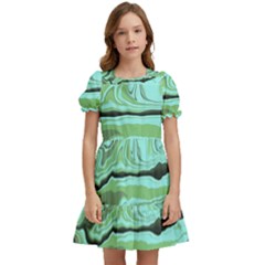 Waves Marbled Abstract Background Kids  Puff Sleeved Dress by Amaryn4rt