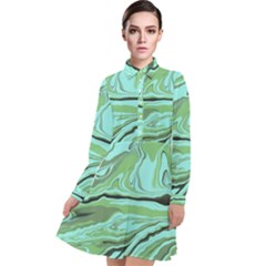 Waves Marbled Abstract Background Long Sleeve Chiffon Shirt Dress by Amaryn4rt