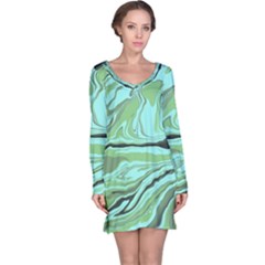 Waves Marbled Abstract Background Long Sleeve Nightdress by Amaryn4rt