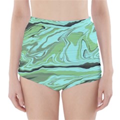 Waves Marbled Abstract Background High-waisted Bikini Bottoms by Amaryn4rt