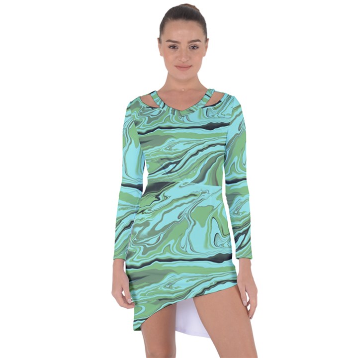 Waves Marbled Abstract Background Asymmetric Cut-Out Shift Dress