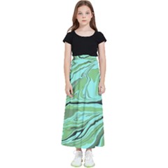 Waves Marbled Abstract Background Kids  Flared Maxi Skirt by Amaryn4rt