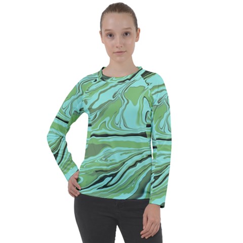 Waves Marbled Abstract Background Women s Long Sleeve Raglan Tee by Amaryn4rt