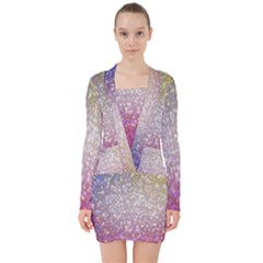 Glitter Particles Pattern Abstract V-neck Bodycon Long Sleeve Dress by Amaryn4rt