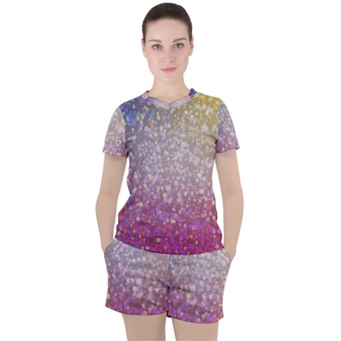 Glitter Particles Pattern Abstract Women s Tee And Shorts Set by Amaryn4rt