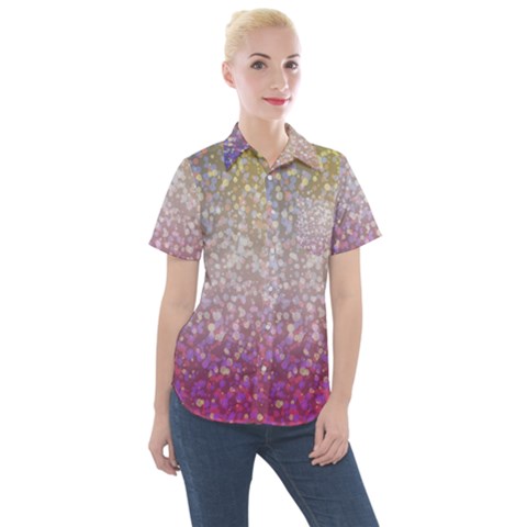 Glitter Particles Pattern Abstract Women s Short Sleeve Pocket Shirt by Amaryn4rt