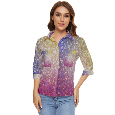 Glitter Particles Pattern Abstract Women s Quarter Sleeve Pocket Shirt by Amaryn4rt