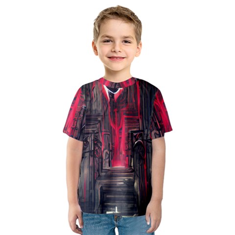 Stranger Things Fantasy Dark  Red Kids  Sport Mesh Tee by Amaryn4rt