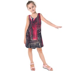 Stranger Things Fantasy Dark  Red Kids  Sleeveless Dress by Amaryn4rt