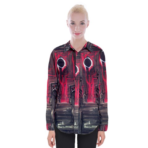 Stranger Things Fantasy Dark  Red Womens Long Sleeve Shirt by Amaryn4rt