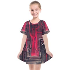 Stranger Things Fantasy Dark  Red Kids  Smock Dress by Amaryn4rt