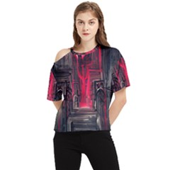 Stranger Things Fantasy Dark  Red One Shoulder Cut Out Tee by Amaryn4rt