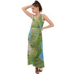 Grand Duchy Of Valderin Fantasy Map V-neck Chiffon Maxi Dress by Amaryn4rt