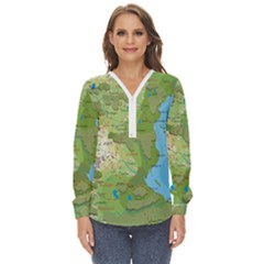 Grand Duchy Of Valderin Fantasy Map Zip Up Long Sleeve Blouse