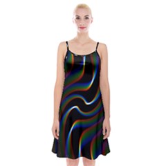 Rainbow Waves Art Iridescent Spaghetti Strap Velvet Dress by Amaryn4rt