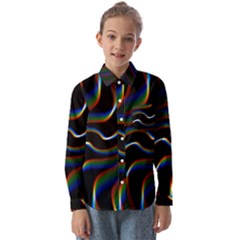 Rainbow Waves Art Iridescent Kids  Long Sleeve Shirt by Amaryn4rt