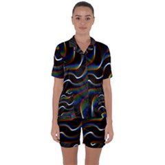 Rainbow Waves Art Iridescent Satin Short Sleeve Pajamas Set by Amaryn4rt