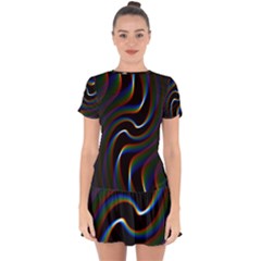 Rainbow Waves Art Iridescent Drop Hem Mini Chiffon Dress by Amaryn4rt