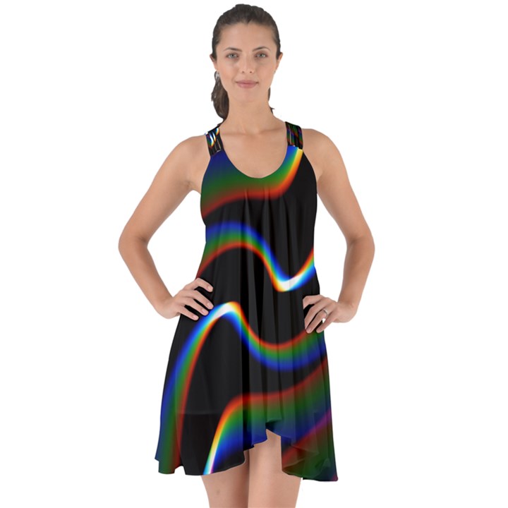 Rainbow Waves Art Iridescent Show Some Back Chiffon Dress