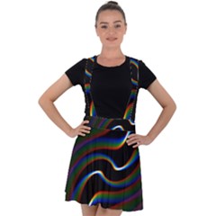 Rainbow Waves Art Iridescent Velvet Suspender Skater Skirt by Amaryn4rt