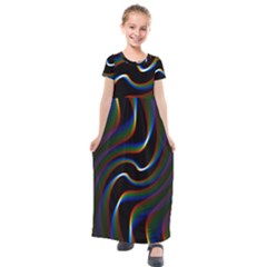 Rainbow Waves Art Iridescent Kids  Short Sleeve Maxi Dress by Amaryn4rt