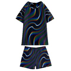 Rainbow Waves Art Iridescent Kids  Swim Tee And Shorts Set by Amaryn4rt