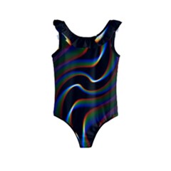 Rainbow Waves Art Iridescent Kids  Frill Swimsuit by Amaryn4rt