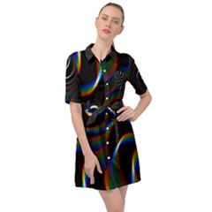 Rainbow Waves Art Iridescent Belted Shirt Dress by Amaryn4rt