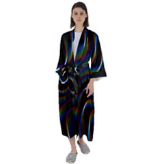 Rainbow Waves Art Iridescent Maxi Satin Kimono by Amaryn4rt