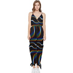 Rainbow Waves Art Iridescent Sleeveless Tie Ankle Chiffon Jumpsuit by Amaryn4rt