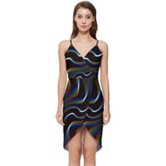 Rainbow Waves Art Iridescent Wrap Frill Dress by Amaryn4rt