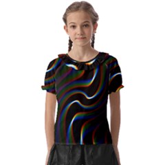 Rainbow Waves Art Iridescent Kids  Frill Chiffon Blouse by Amaryn4rt