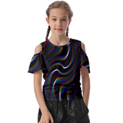 Rainbow Waves Art Iridescent Kids  Butterfly Cutout Tee by Amaryn4rt