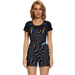 Rainbow Waves Art Iridescent Short Overalls by Amaryn4rt