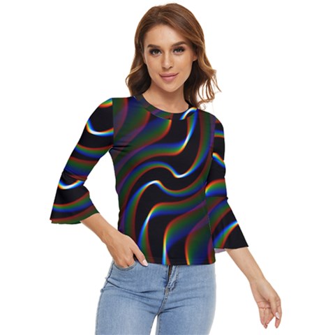 Rainbow Waves Art Iridescent Bell Sleeve Top by Amaryn4rt