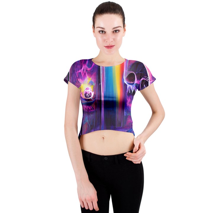 Purple Drawing Digital Art Crew Neck Crop Top