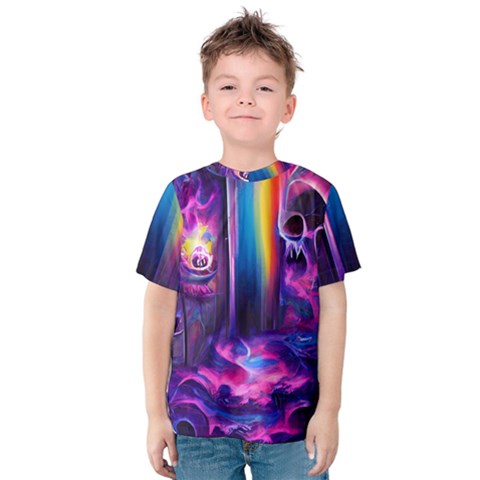 Purple Drawing Digital Art Kids  Cotton Tee by Amaryn4rt