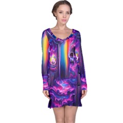 Purple Drawing Digital Art Long Sleeve Nightdress by Amaryn4rt