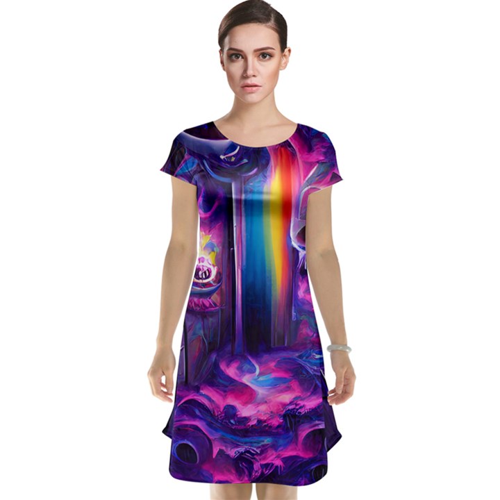 Purple Drawing Digital Art Cap Sleeve Nightdress