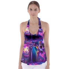 Purple Drawing Digital Art Babydoll Tankini Top by Amaryn4rt